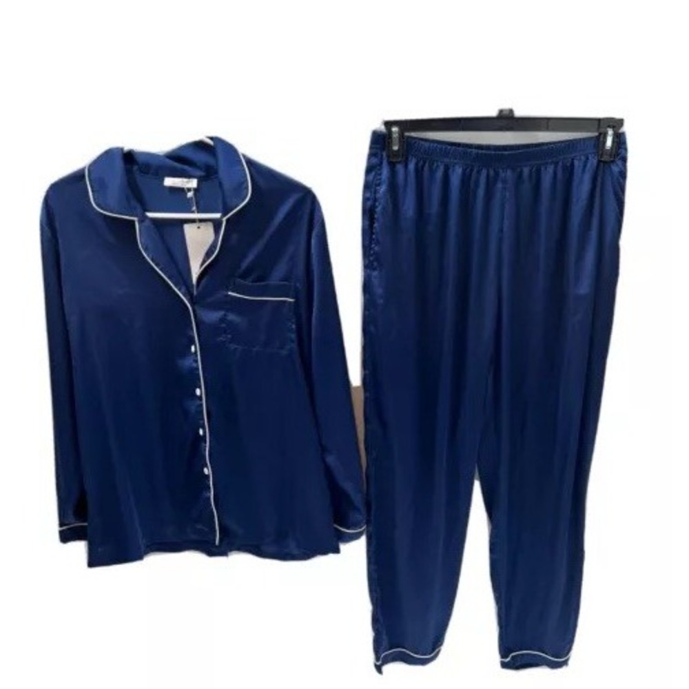 Ekouaer Pajamas Set Sleepwear Womens Size Large Navy Blue 2 Piece
